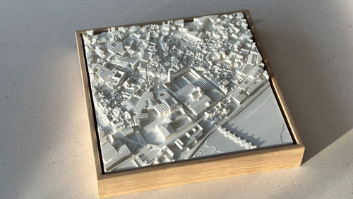 3D city map wall art in a wooden frame, detailed urban landscape model, decorative gift