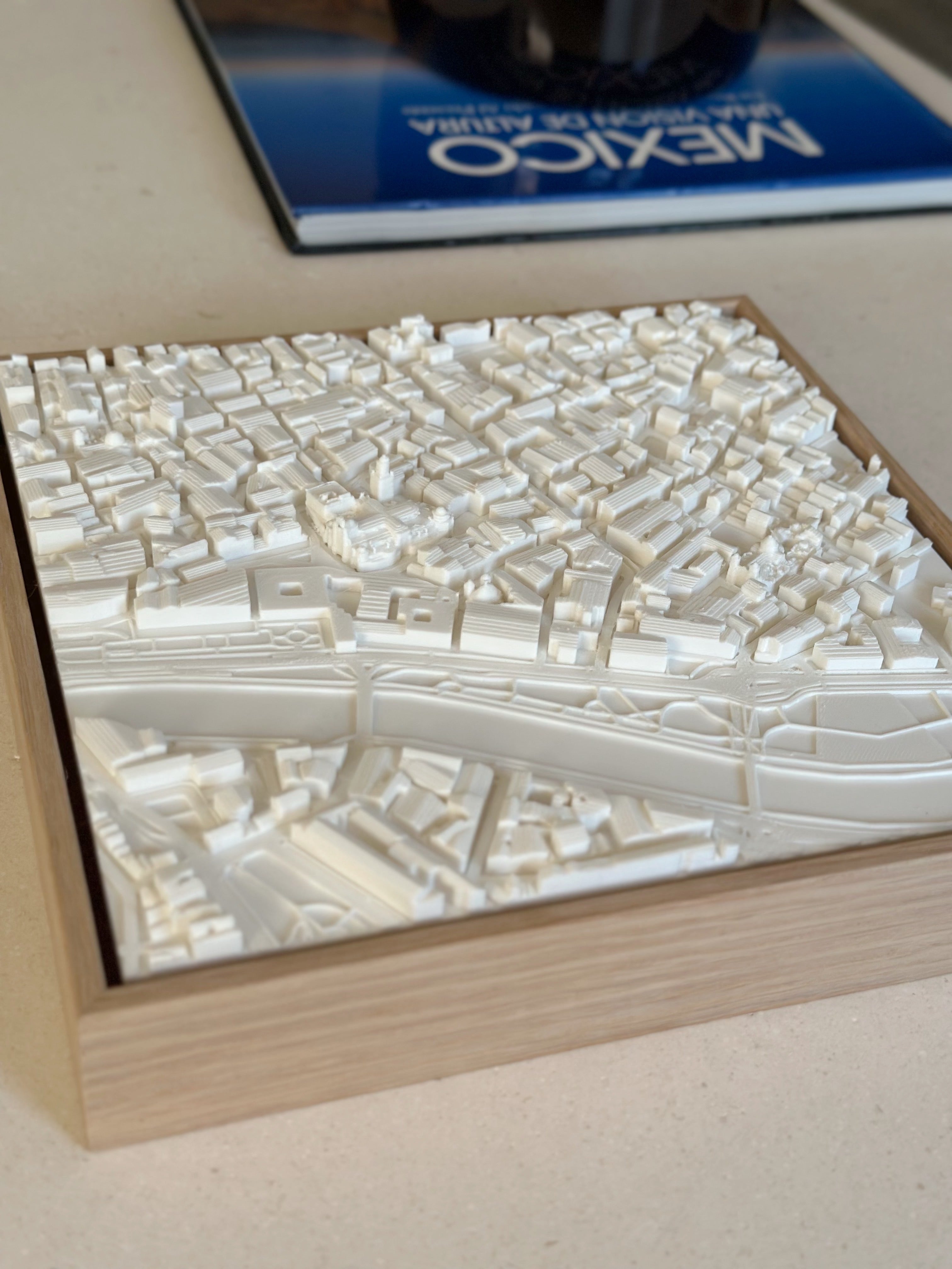 3D city map wall art in wooden frame, modern home decor for travelers