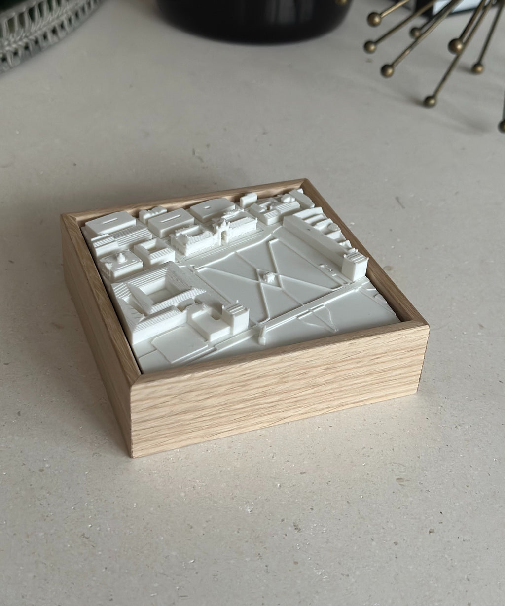 3D city map wall art in white with wooden frame, modern cityscape decor