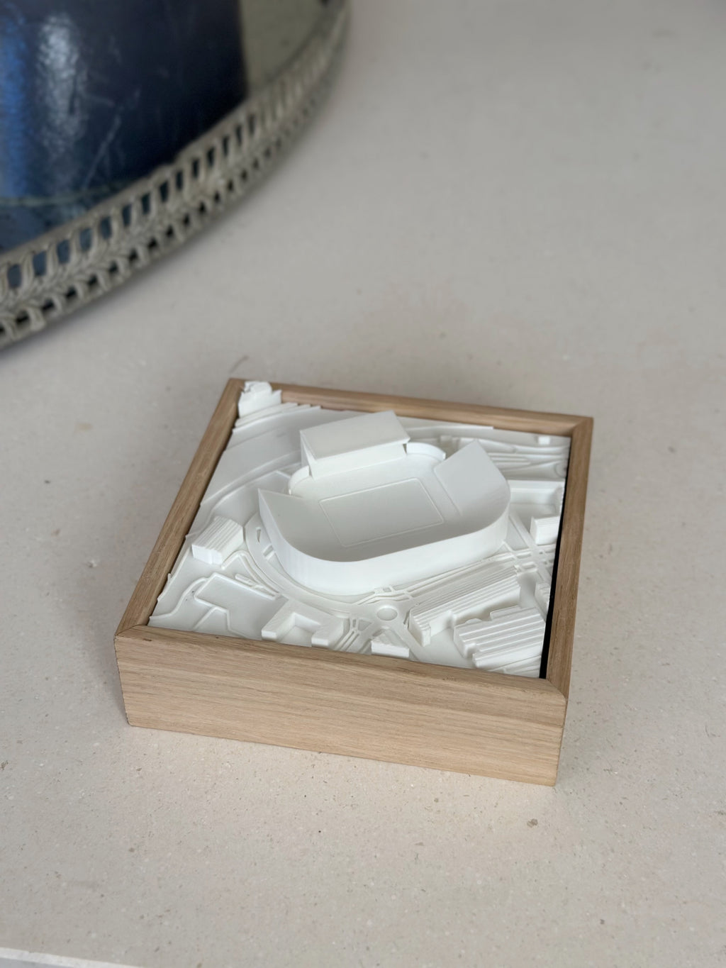 3D city map art in a wooden frame, modern minimalist home decor