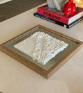 3D city map wall art in wood frame on a table, modern home decor accent.