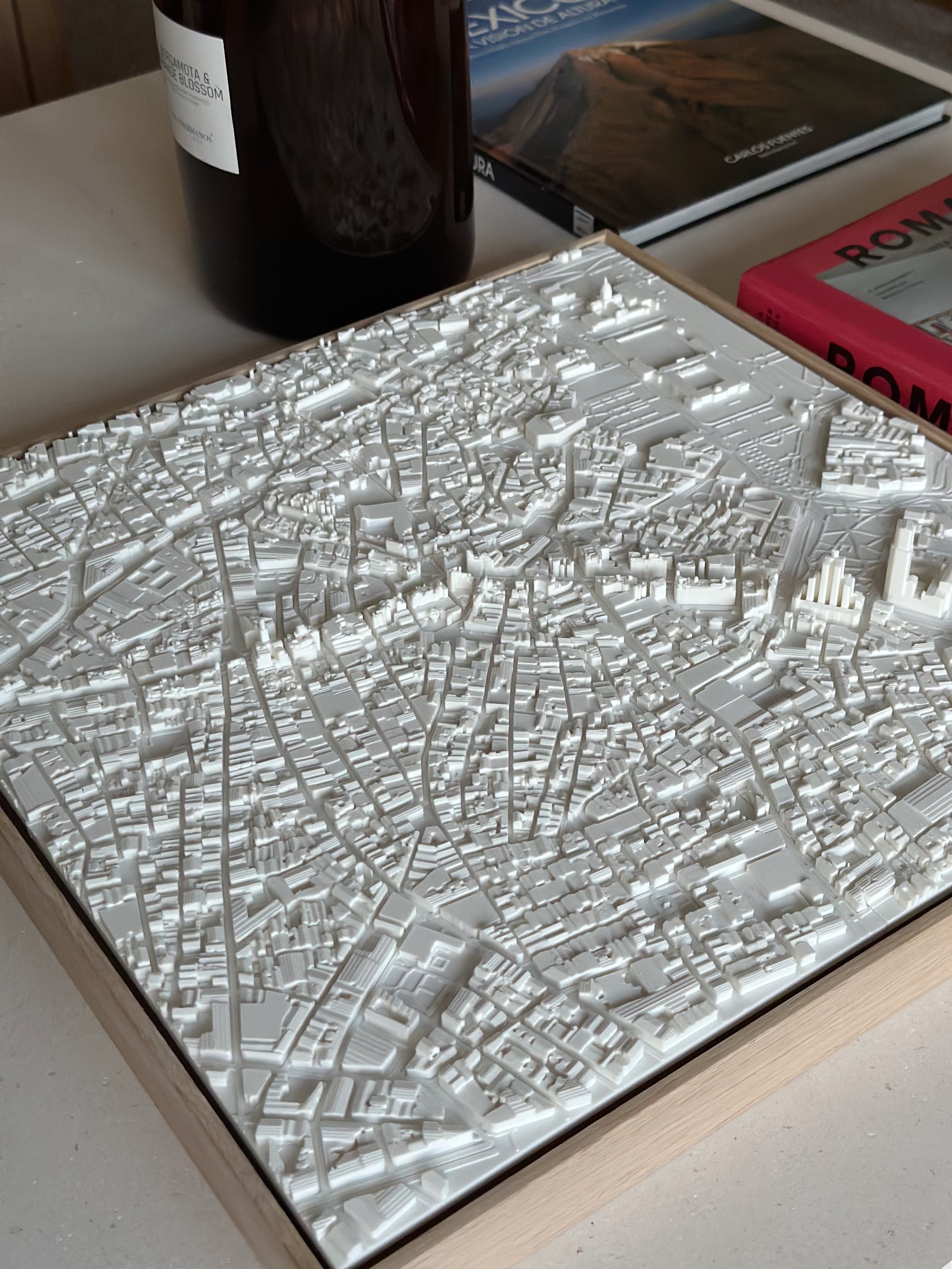 3D city map wall art with detailed white topography, modern decor on tabletop