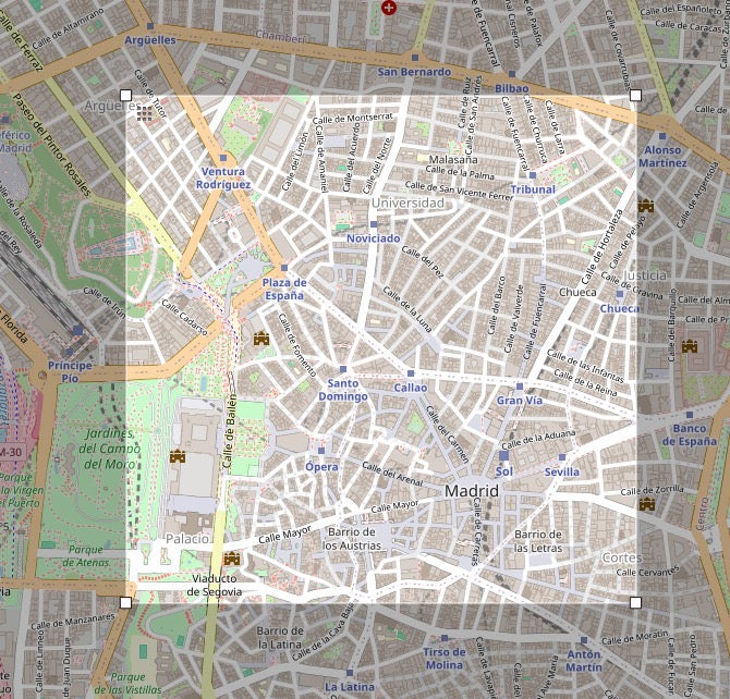 3D wall art map of Madrid city center with detailed street names and landmarks