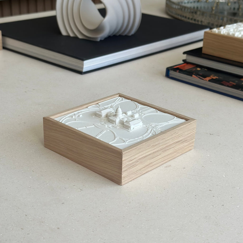 3D city map wall art in a wooden frame, decorative tabletop cityscape sculpture