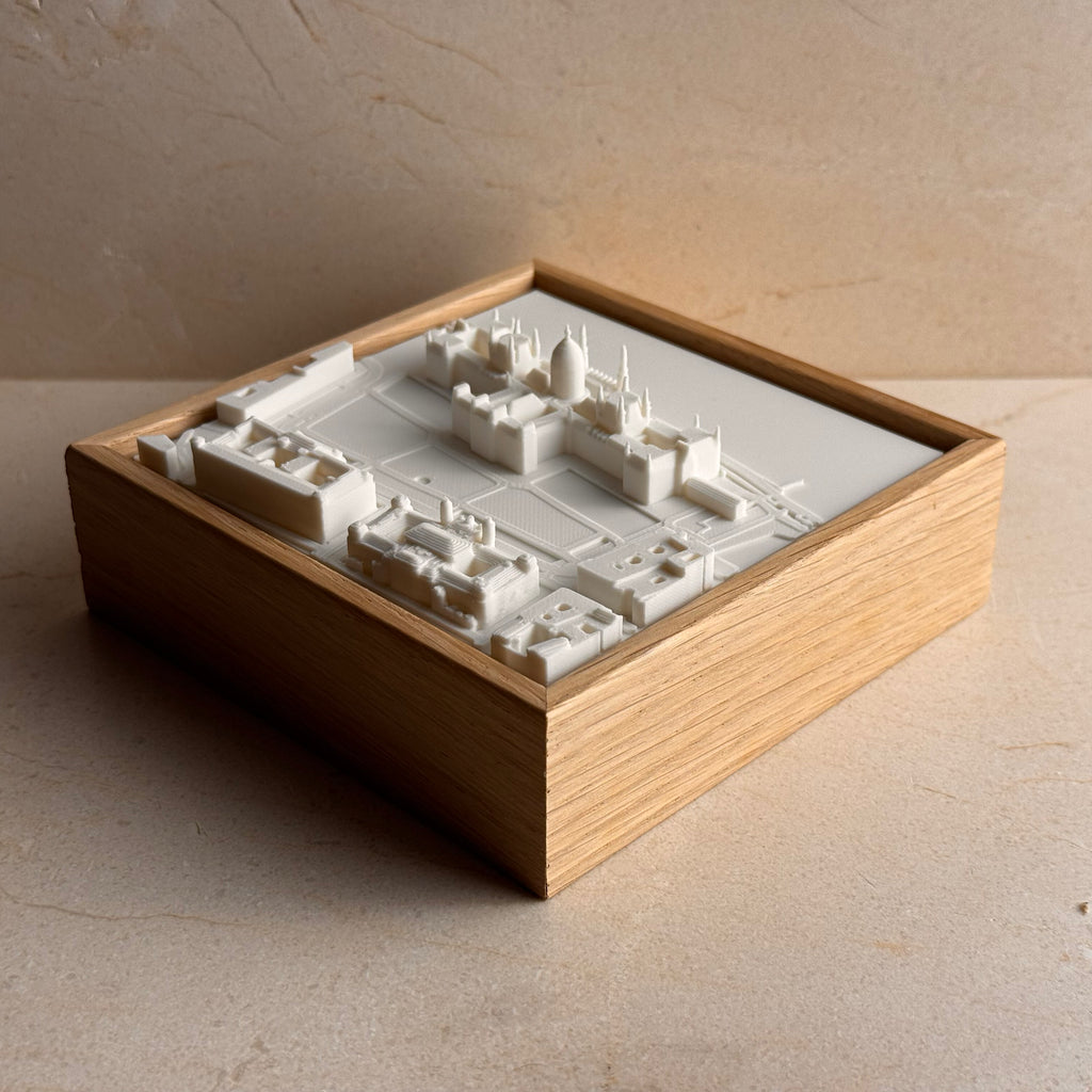 3D city map of Budapest in a wooden frame, minimalist wall decor