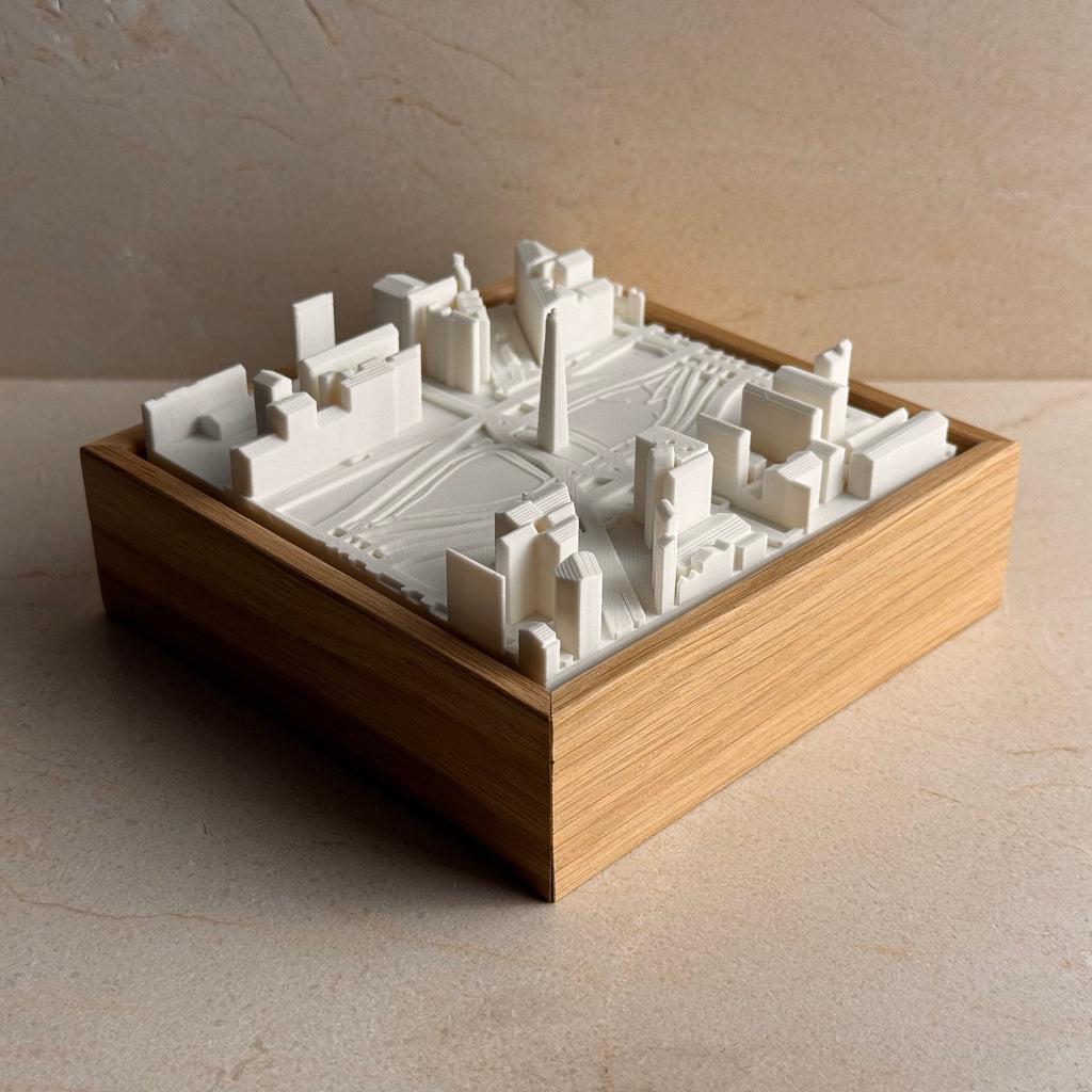 3D Buenos Aires city map in white, framed in wood, decorative miniature artwork