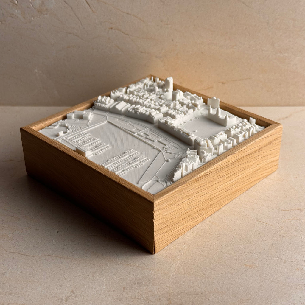 3D city map in white resin with wooden frame, modern decor for travelers and city lovers