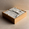 3D city map in white resin with wooden frame, modern decor for travelers and city lovers