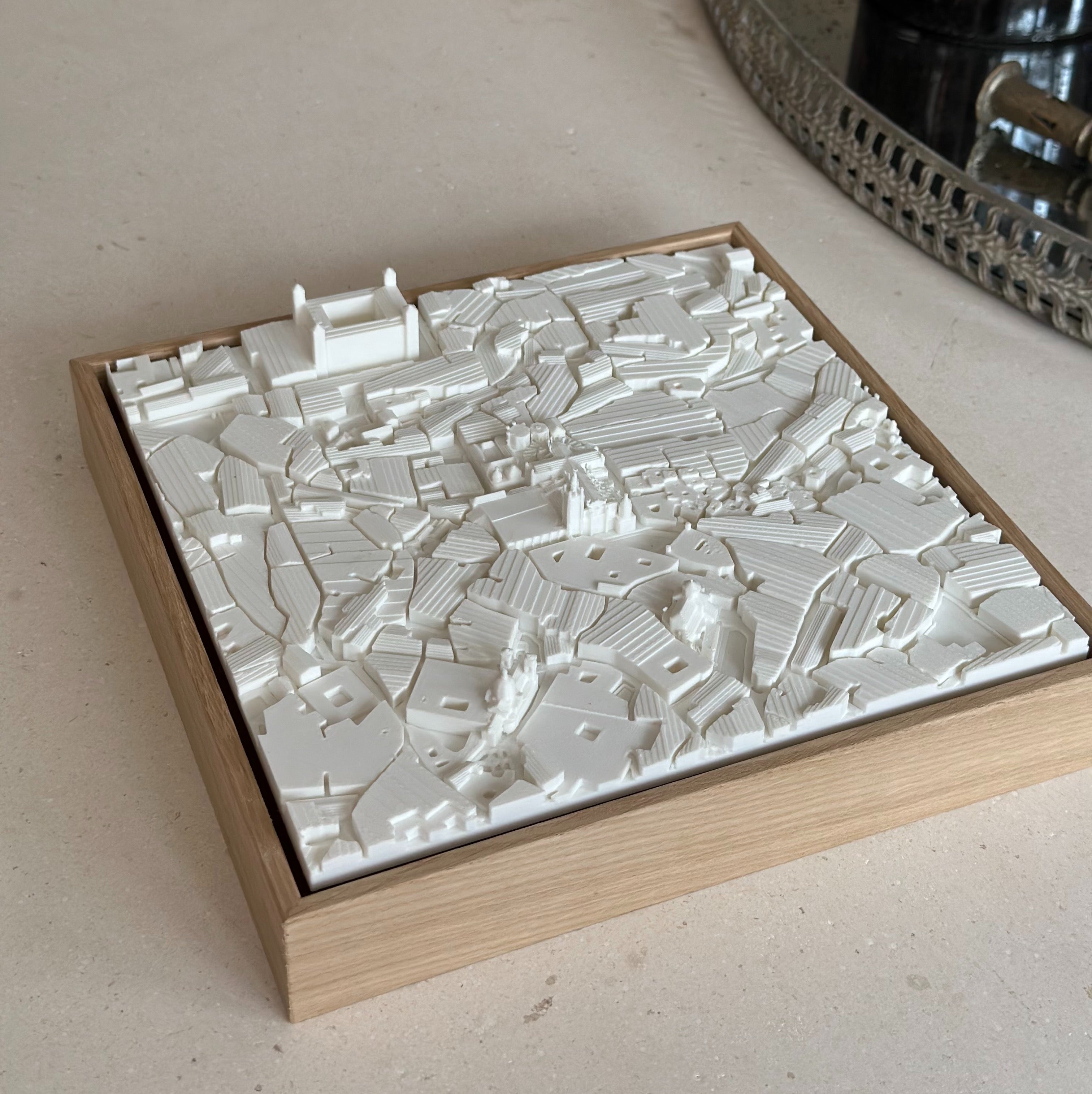3D city map wall art in a wooden frame, modern home decor for travelers