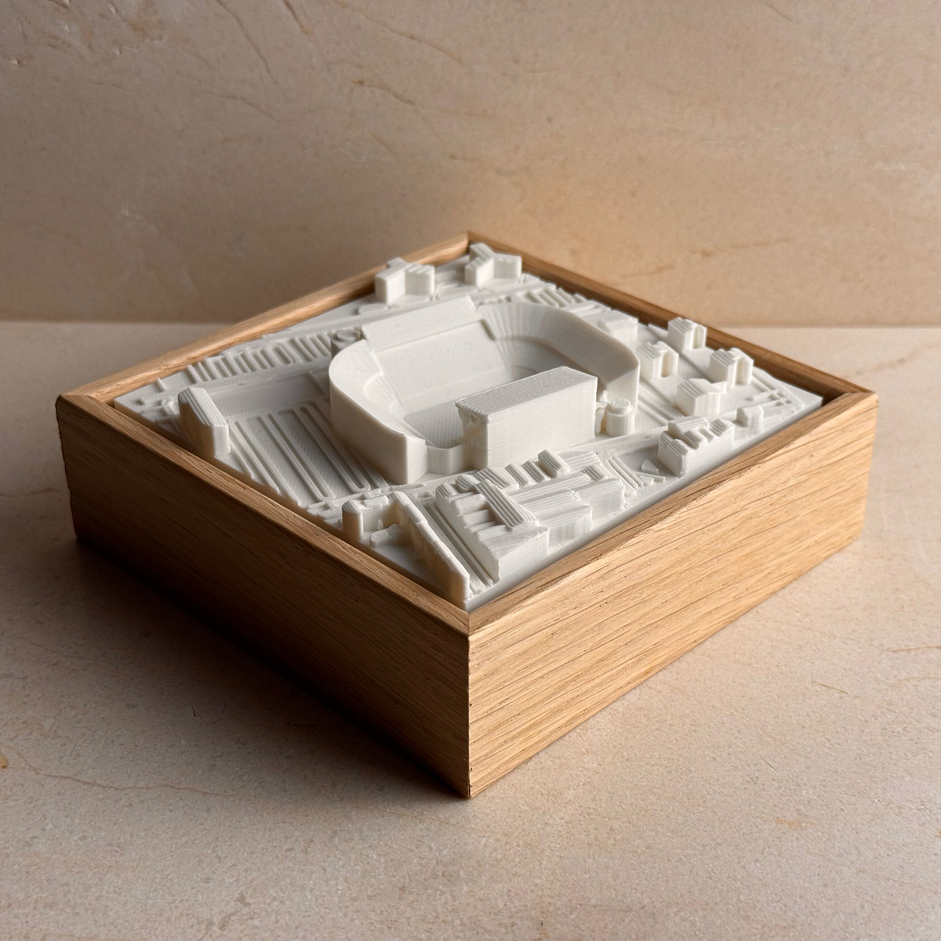 3D city map wall art with white buildings in a wooden frame, decorative home decor