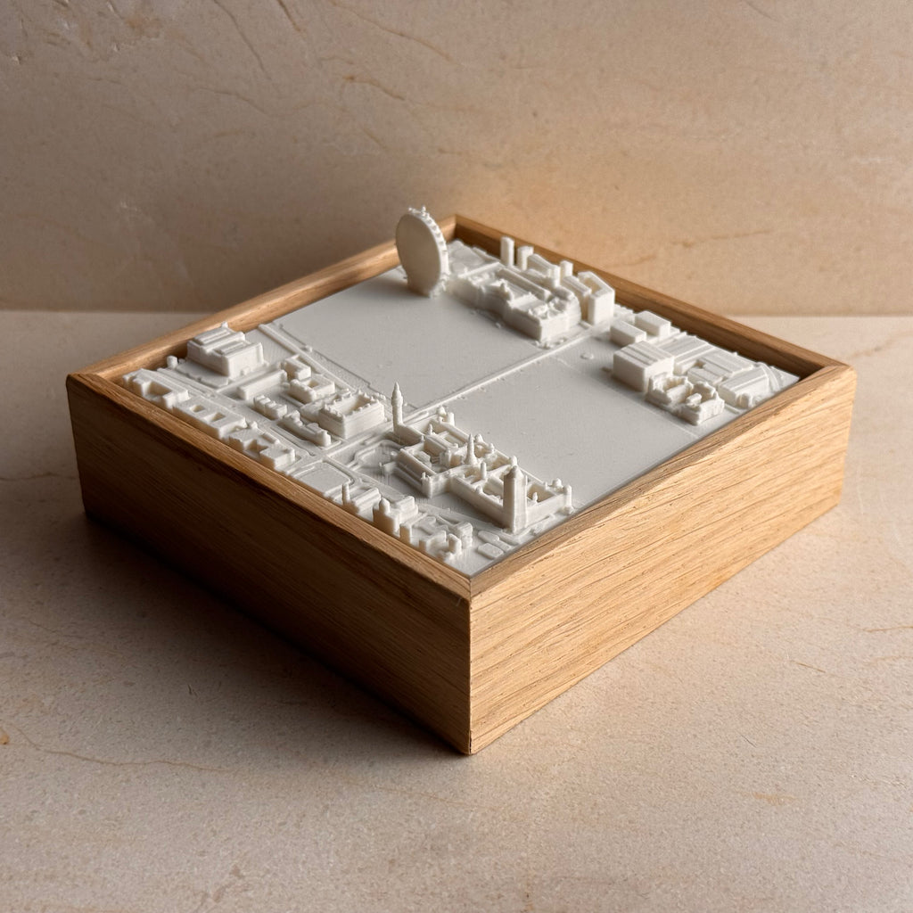 3D map of London in a wooden frame, minimalist cityscape décor for travelers