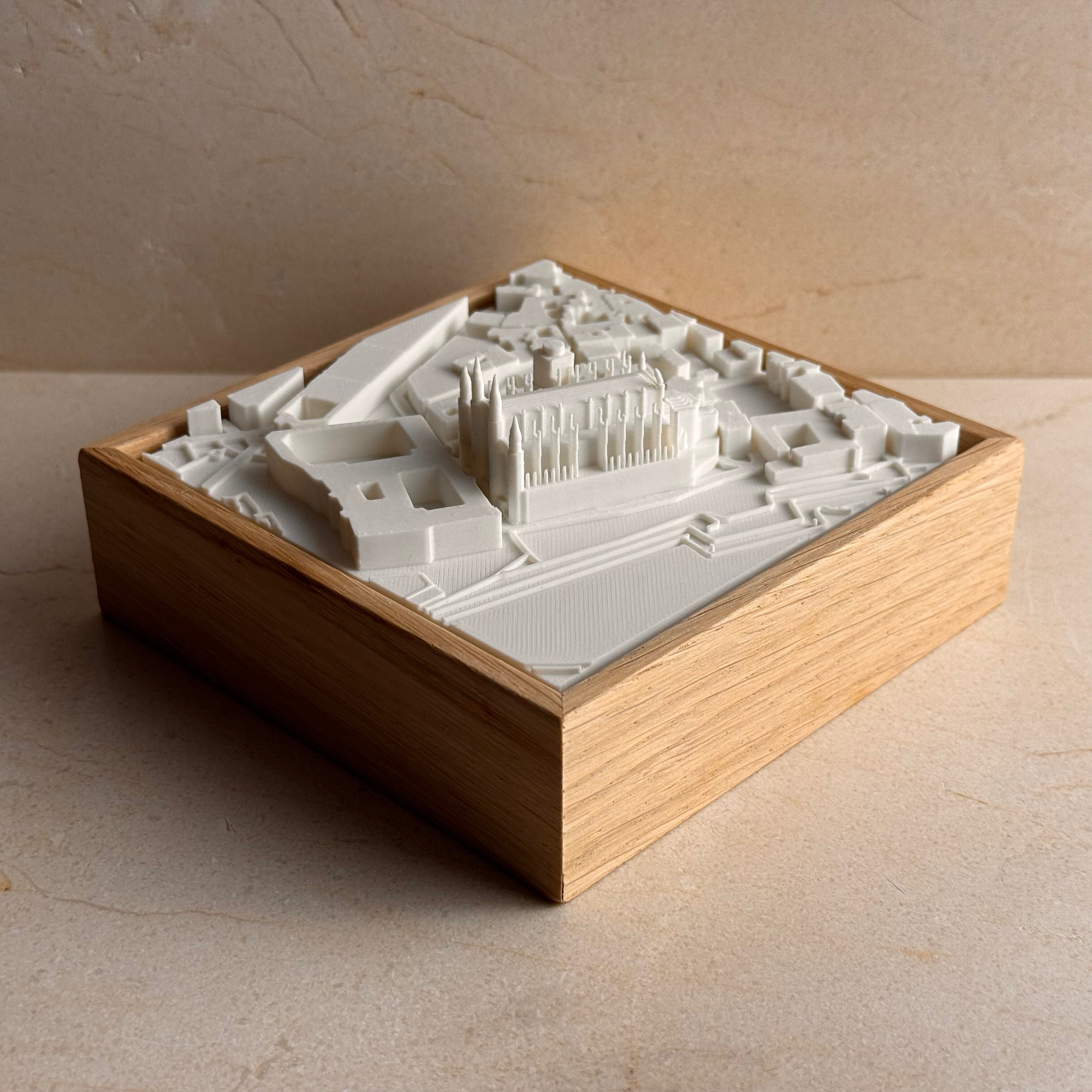 3D map of Mallorca city in white on wood frame, decorative cityscape wall art