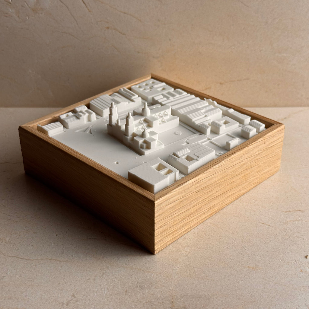 3D city map decor of Mexico in a wood frame, minimalist tabletop sculpture