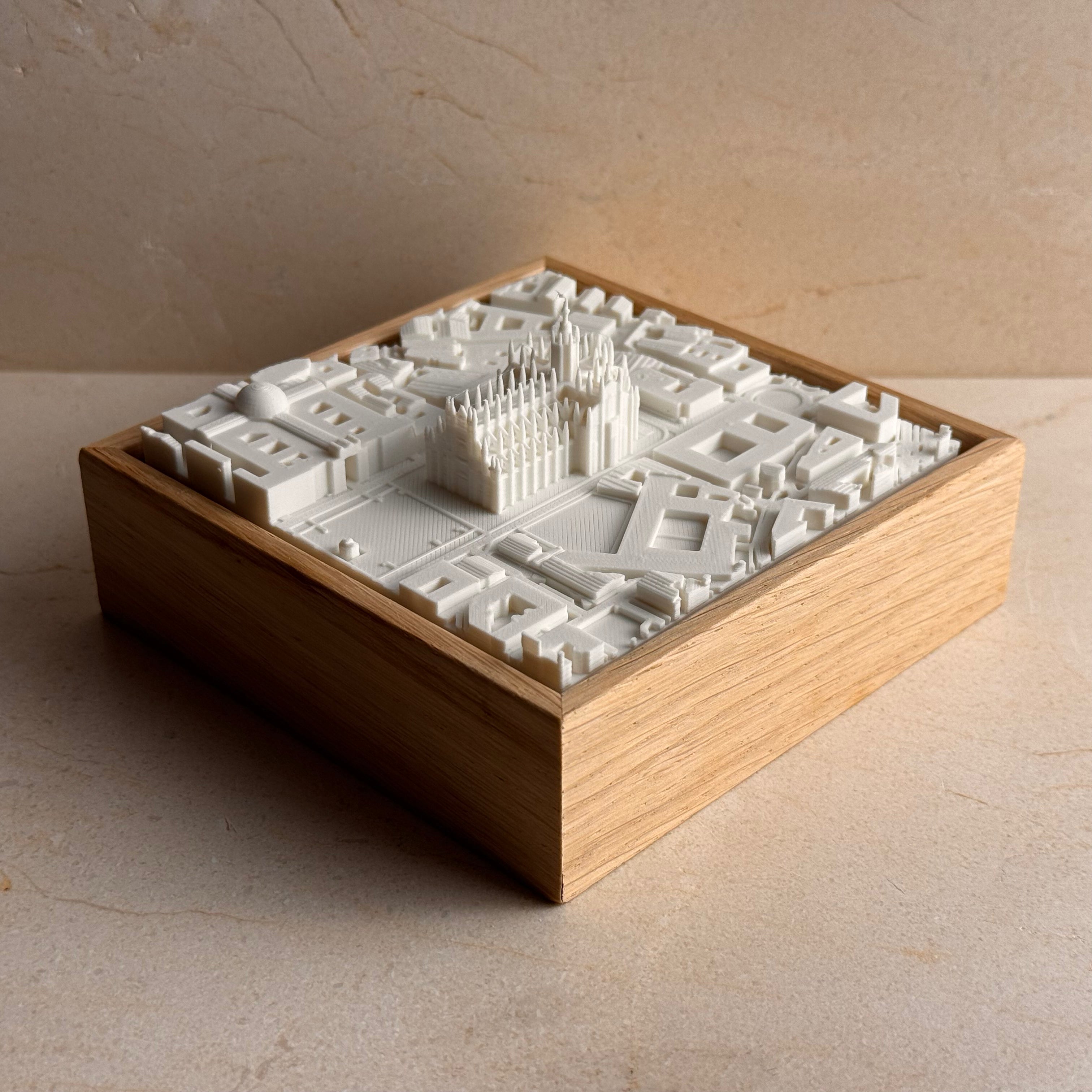 3D city map of Milan with Duomo on wood base, decorative wall art for travelers