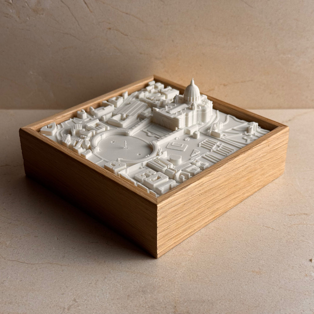3D wall art map of Vatican City in a wooden frame, minimalist city decor
