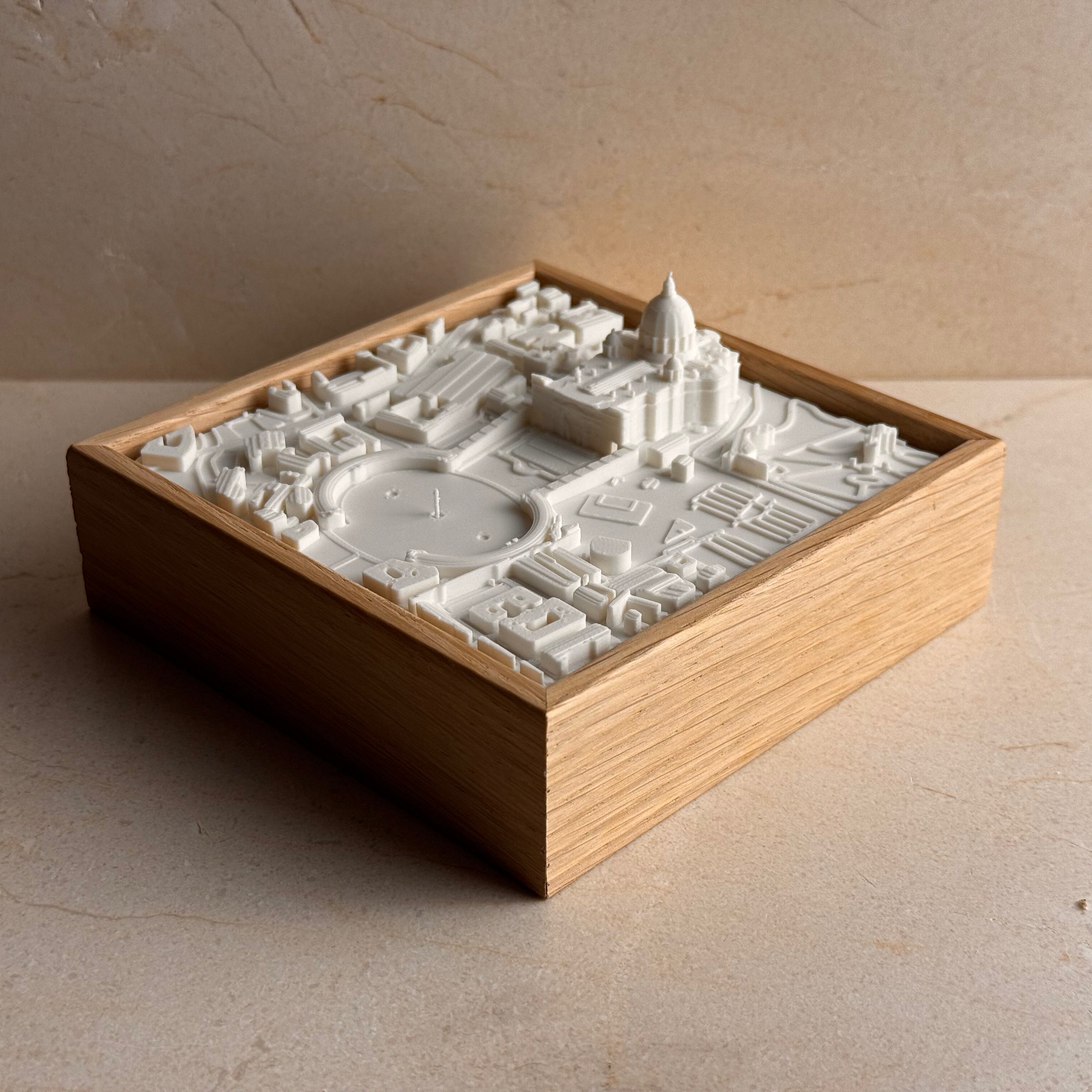3D wall art map of Vatican City in a wooden frame, minimalist city decor