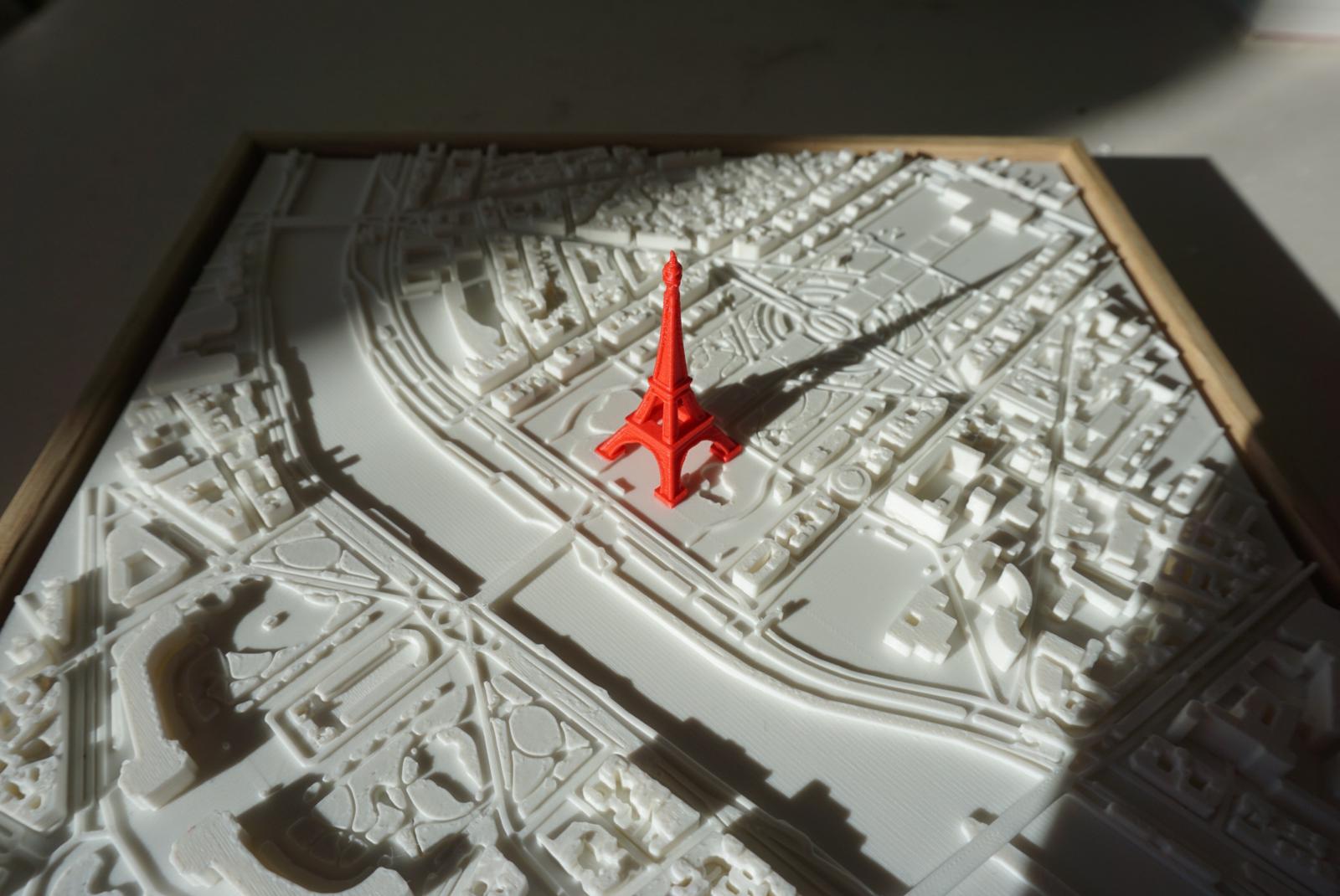 3D Paris city map with red Eiffel Tower decor, perfect gift for travel lovers
