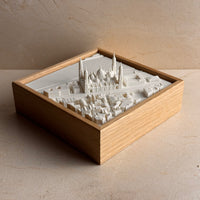 3D map of Zaragoza cityscape in white with wooden frame, wall art decoration