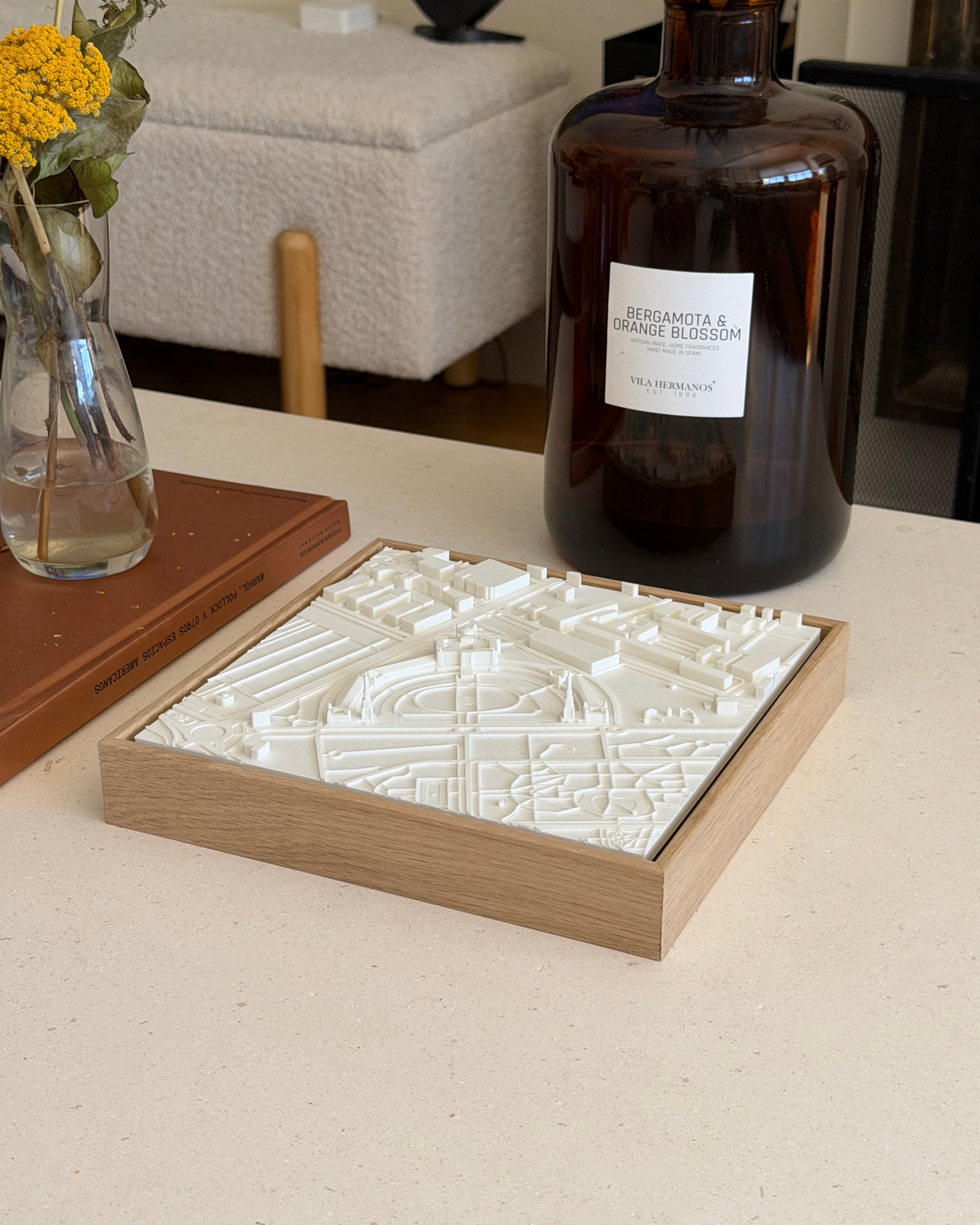 Mapa 3D de Sevilla, Plaza de España, enmarcado en roble macizo